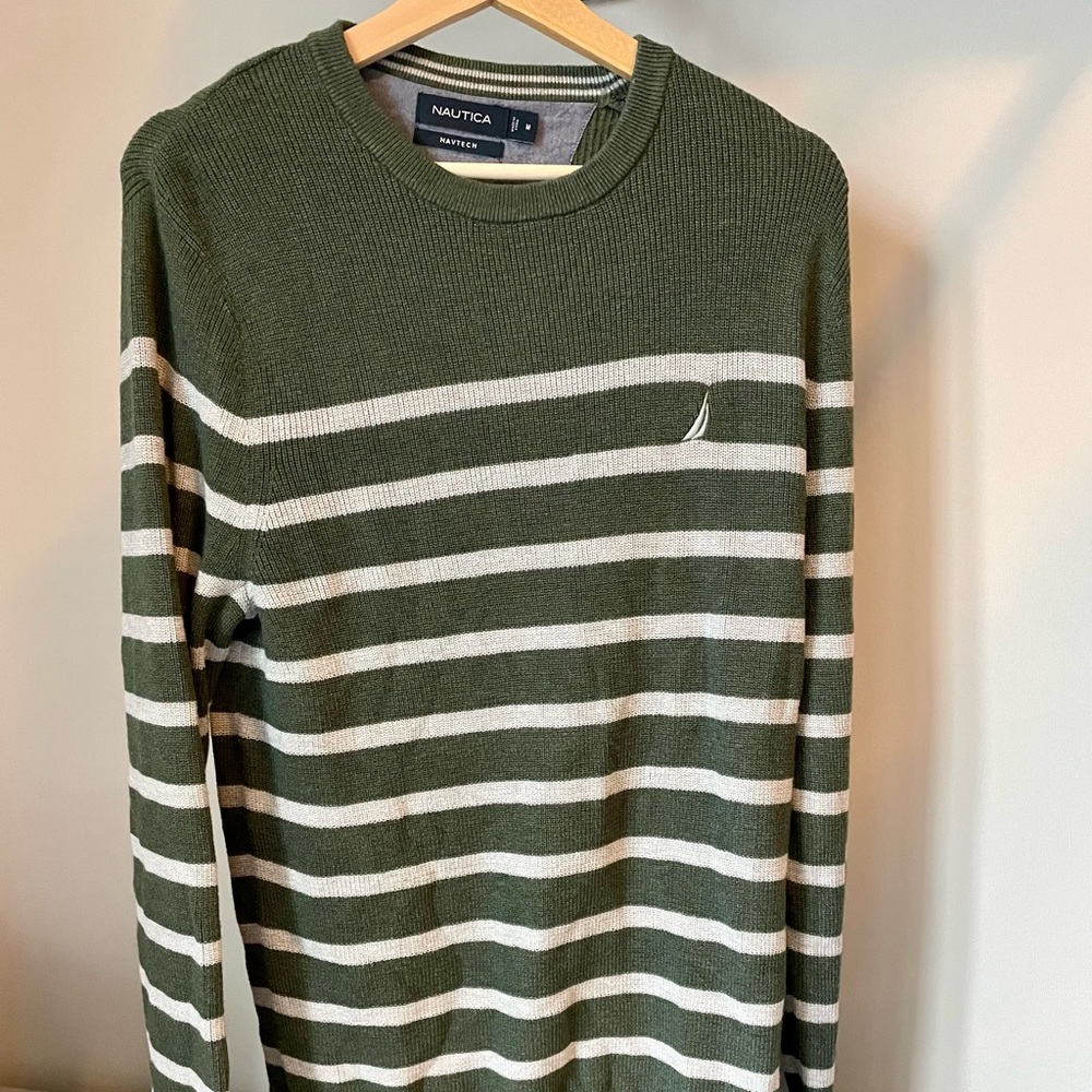 Men’s Nautica Green Striped Crewneck Sweater